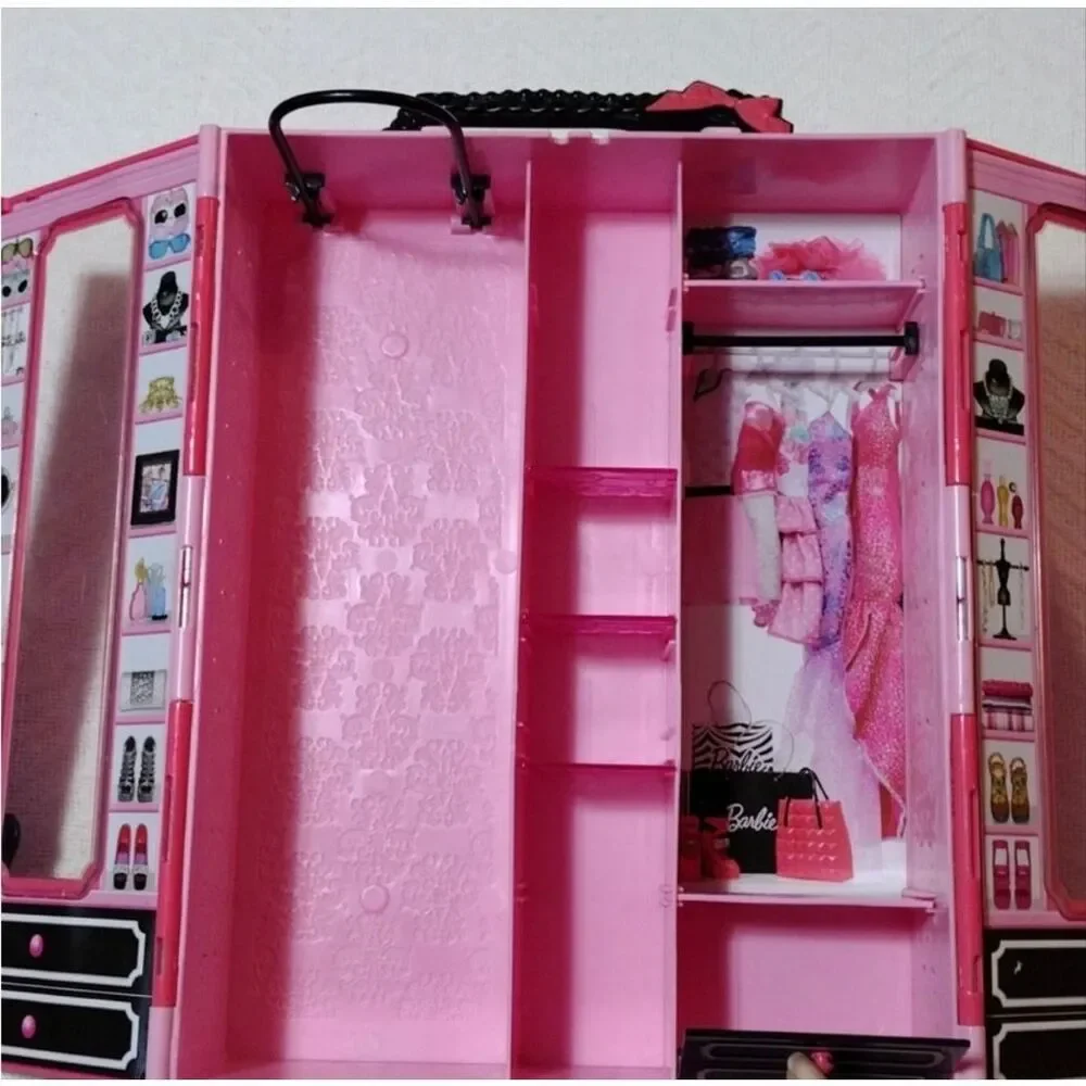 Barbie Closet Carrying Case Clothing Shoes Accessories Pink Wardrobe Fashion